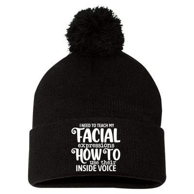 I Need To Teach My Facial Expressions How To Use Their Voice Pom Pom 12in Knit Beanie