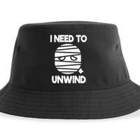 I Need To Unwind Funny Mummy Halloween Sustainable Bucket Hat