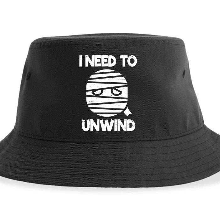 I Need To Unwind Funny Mummy Halloween Sustainable Bucket Hat
