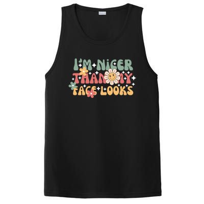 Im Nicer Than My Face Looks Sarcastic Funny Quotes Funny Adult PosiCharge Competitor Tank