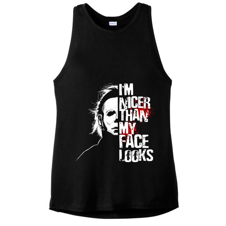 Im Nicer Than My Face Looks Spooky Halloween Ladies PosiCharge Tri-Blend Wicking Tank