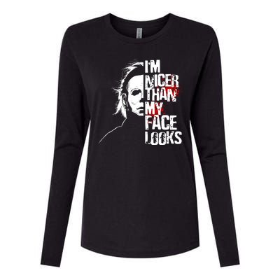 Im Nicer Than My Face Looks Spooky Halloween Womens Cotton Relaxed Long Sleeve T-Shirt