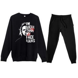 Im Nicer Than My Face Looks Spooky Halloween Premium Crewneck Sweatsuit Set