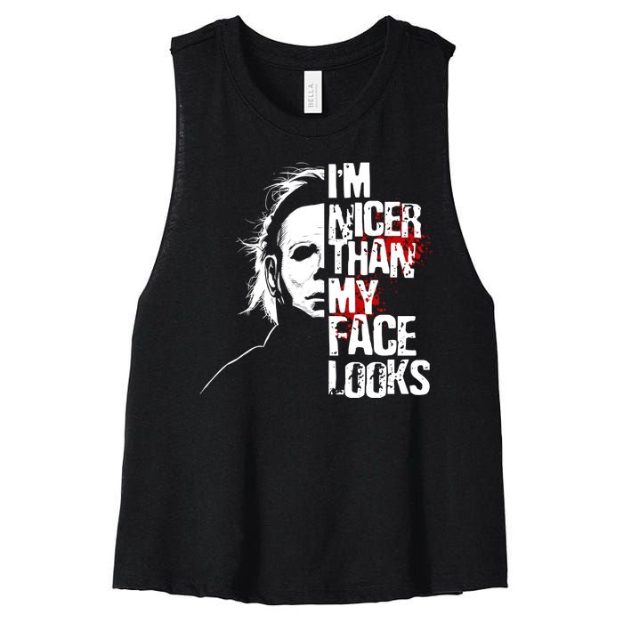 Im Nicer Than My Face Looks Spooky Halloween Women's Racerback Cropped Tank