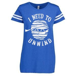 I Need To Unwind Funny Halloween Mummy Scary Premium Enza Ladies Jersey Football T-Shirt