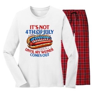 ItS Not The 4th Of July Until My Weiner Comes Out Hot Dog Women's Long Sleeve Flannel Pajama Set 