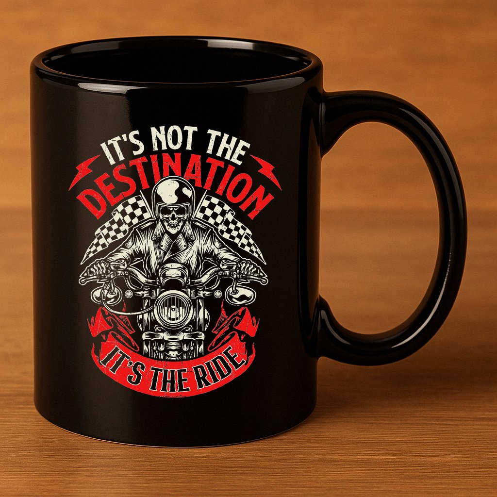 ItS Not The Destination ItS The Ride Skull Bike Rider 11oz C Handle Ceramic Mug