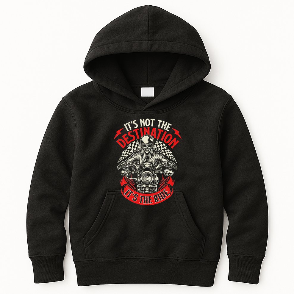 ItS Not The Destination ItS The Ride Skull Bike Rider Kids Hoodie
