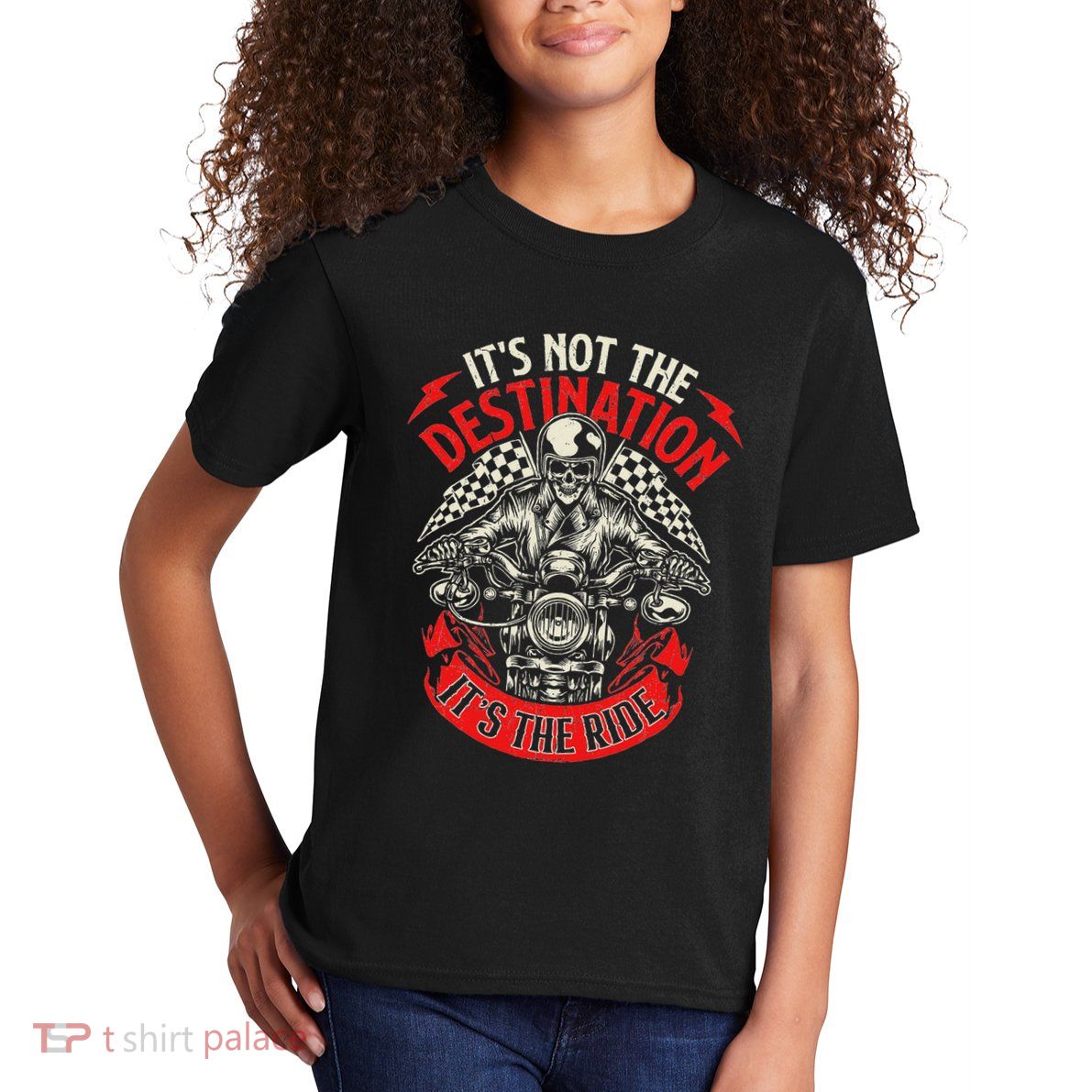 ItS Not The Destination ItS The Ride Skull Bike Rider Kids T-Shirt