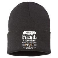 I Need To Teach My Facial Expressions Use Their Inside Voice Sustainable Knit Beanie