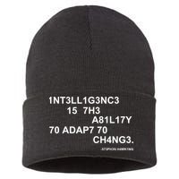 Intelligence is the Ability to Accept Change March For Science Code Sustainable Knit Beanie