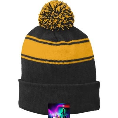 Into The Darkness We Go Stripe Pom Pom Beanie