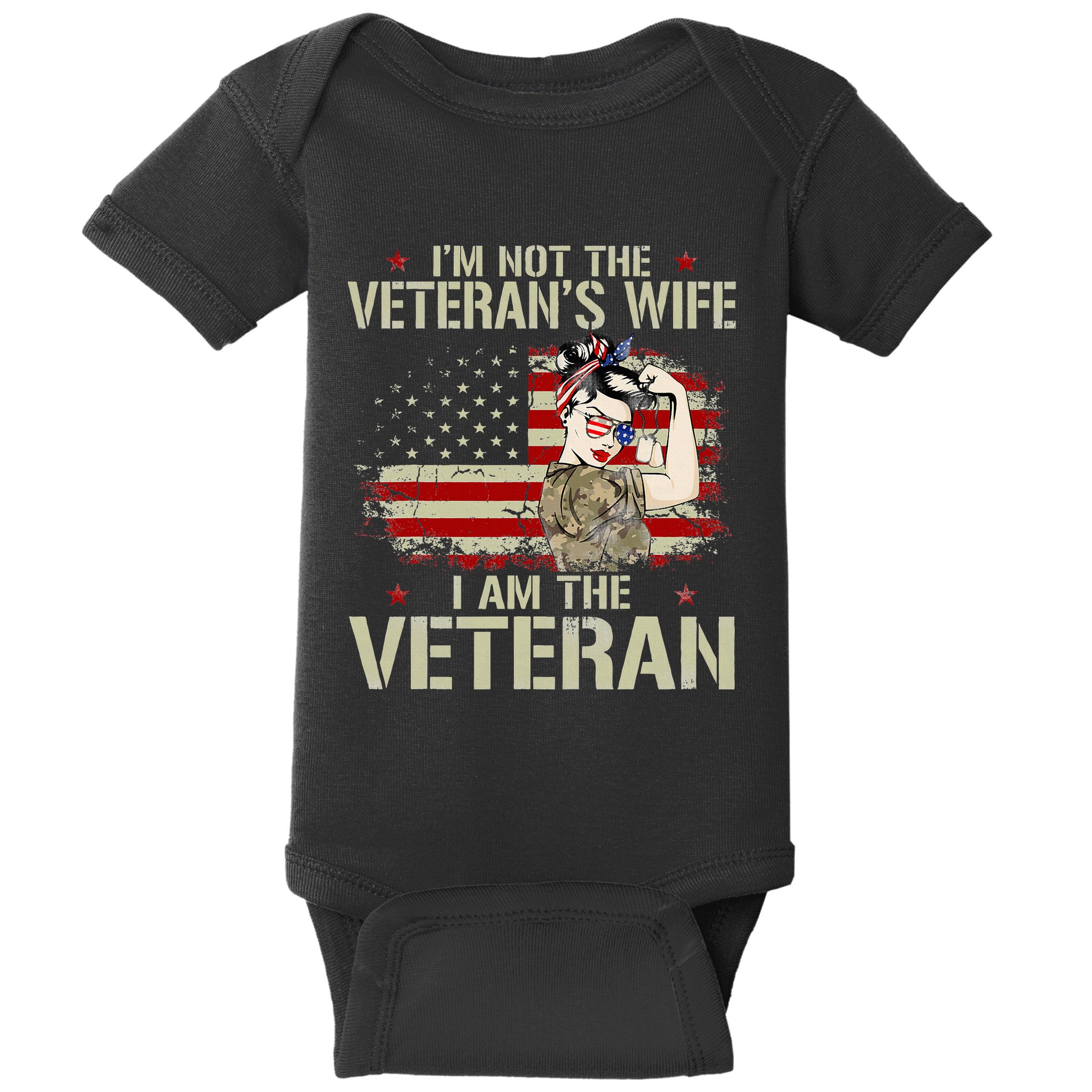IM Not VeteranS Wife IM Veteran American Flag Gift Baby Bodysuit