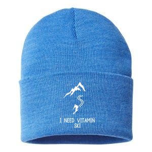 I Need Vitamin Ski Skiing Motivational Saying Skier Gift Sustainable Knit Beanie