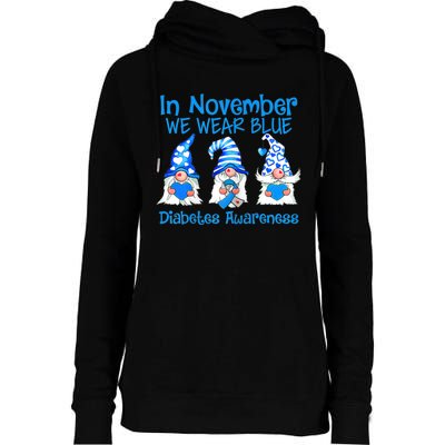 In November We Wear Blue Gnomes T1D Diabetes Awareness Womens Funnel Neck Pullover Hood