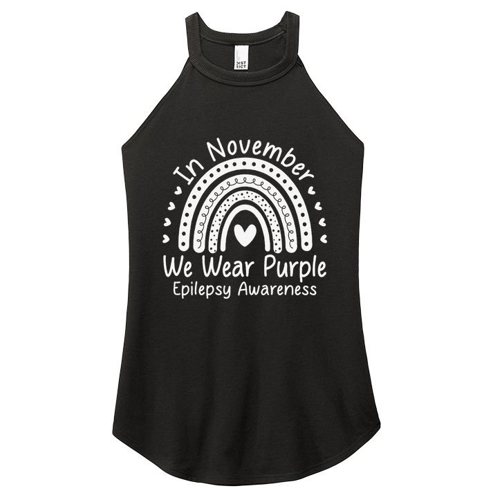 In November We Wear Purple Ribbon Warrior Epilepsy Awareness Gift Women's Perfect Tri Rocker Tank