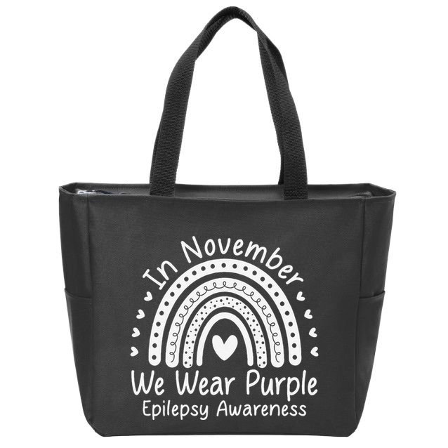 In November We Wear Purple Ribbon Warrior Epilepsy Awareness Gift Zip Tote Bag