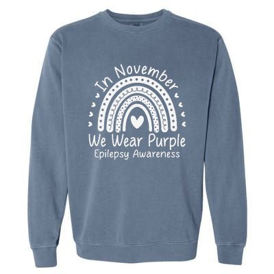 In November We Wear Purple Ribbon Warrior Epilepsy Awareness Gift Garment-Dyed Sweatshirt