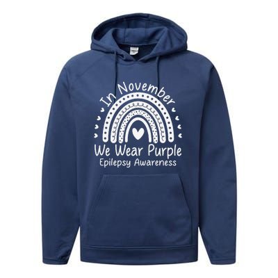 In November We Wear Purple Ribbon Warrior Epilepsy Awareness Gift Performance Fleece Hoodie