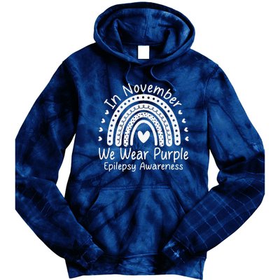 In November We Wear Purple Ribbon Warrior Epilepsy Awareness Gift Tie Dye Hoodie