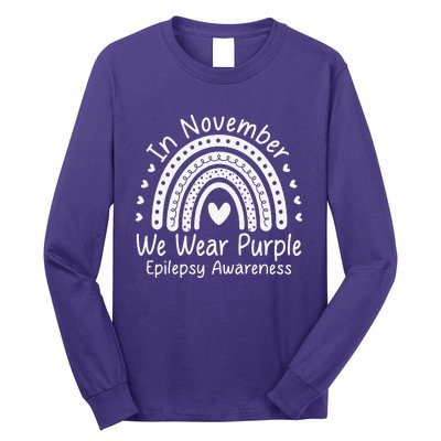 In November We Wear Purple Ribbon Warrior Epilepsy Awareness Gift Long Sleeve Shirt