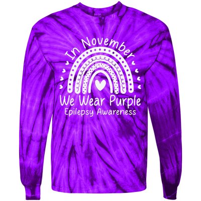 In November We Wear Purple Ribbon Warrior Epilepsy Awareness Gift Tie-Dye Long Sleeve Shirt