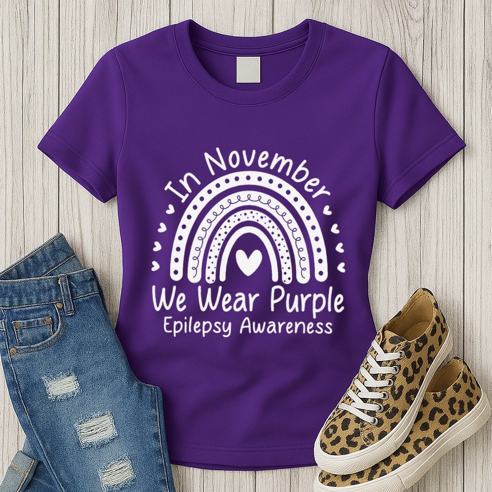 In November We Wear Purple Ribbon Warrior Epilepsy Awareness Gift Womens T-Shirt