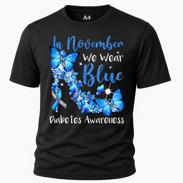 In November We Wear Blue Butterflies Diabetes Awareness Cooling Performance Crew T-Shirt