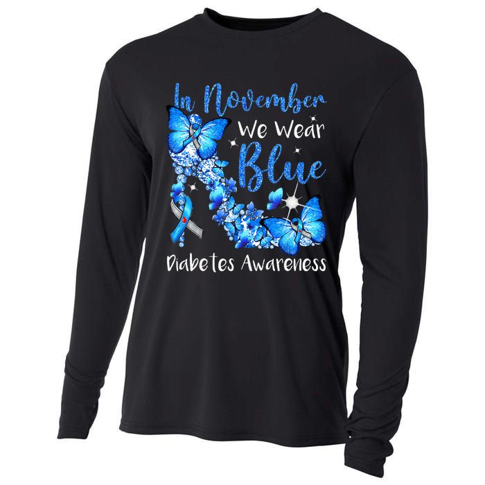 In November We Wear Blue Butterflies Diabetes Awareness Cooling Performance Long Sleeve Crew