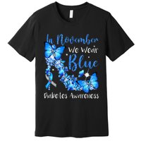 In November We Wear Blue Butterflies Diabetes Awareness Premium T-Shirt