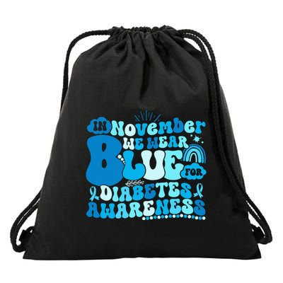 In November We Wear Blue Groovy Diabetic Diabetes Awareness Drawstring Bag