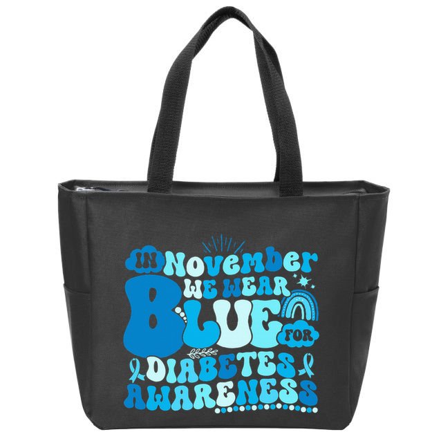 In November We Wear Blue Groovy Diabetic Diabetes Awareness Zip Tote Bag