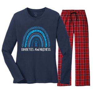 In November We Wear Blue Rainbow Diabetes Awareness Month Women's Long Sleeve Flannel Pajama Set 