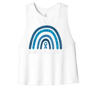 In November We Wear Blue Rainbow Diabetes Awareness Month Women's Racerback Cropped Tank