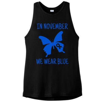 In November We Wear Blue Diabetes Awareness Month Diabetic Ladies PosiCharge Tri-Blend Wicking Tank