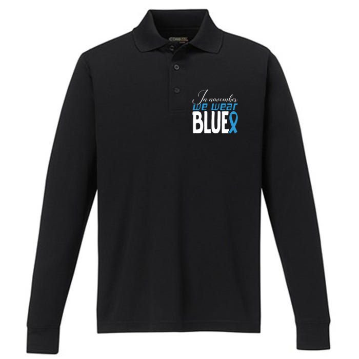 In November We Wear Blue Awareness Graphic Performance Long Sleeve Polo