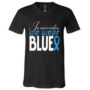 In November We Wear Blue Awareness Graphic V-Neck T-Shirt