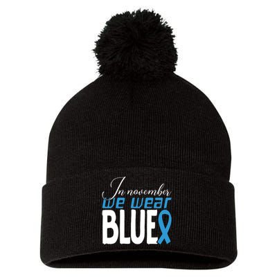 In November We Wear Blue Awareness Graphic Pom Pom 12in Knit Beanie