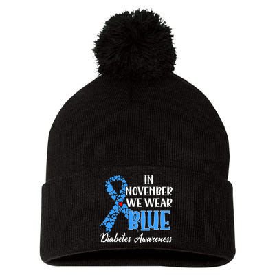 In November We Wear Blue Diabetes awareness Pom Pom 12in Knit Beanie