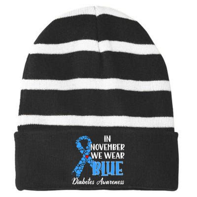 In November We Wear Blue Diabetes awareness Striped Beanie with Solid Band