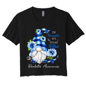 In November We Wear Blue Gnome Diabetes Awareness Women's Crop Top Tee