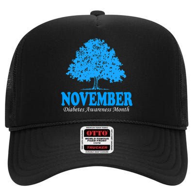 In November We Wear Blue Pumpkin Diabetes Awareness Month High Crown Mesh Back Trucker Hat