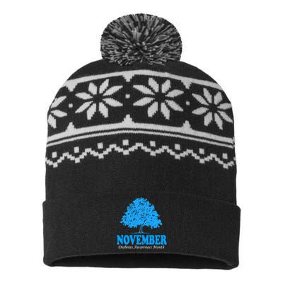 In November We Wear Blue Pumpkin Diabetes Awareness Month USA-Made Snowflake Beanie