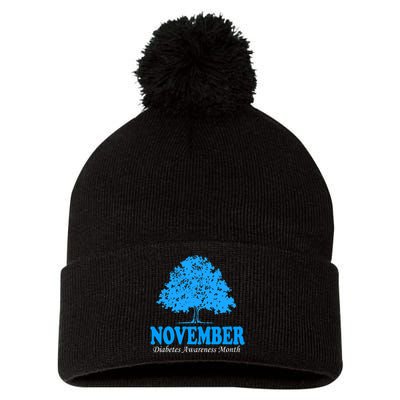 In November We Wear Blue Pumpkin Diabetes Awareness Month Pom Pom 12in Knit Beanie