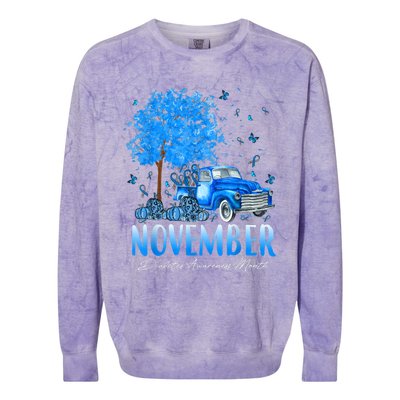 In November We Wear Blue Pumpkin Diabetes Awareness Month Colorblast Crewneck Sweatshirt