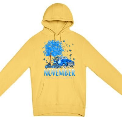 In November We Wear Blue Pumpkin Diabetes Awareness Month Premium Pullover Hoodie