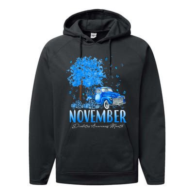 In November We Wear Blue Pumpkin Diabetes Awareness Month Performance Fleece Hoodie