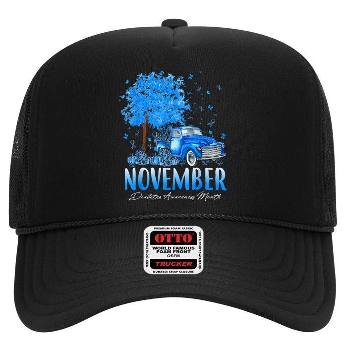 In November We Wear Blue Pumpkin Diabetes Awareness Month High Crown Mesh Back Trucker Hat