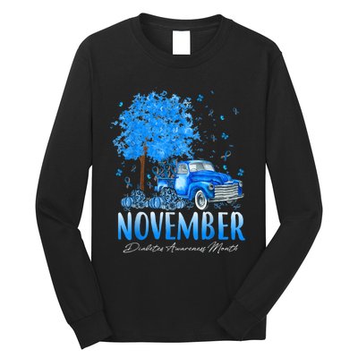 In November We Wear Blue Pumpkin Diabetes Awareness Month Long Sleeve Shirt