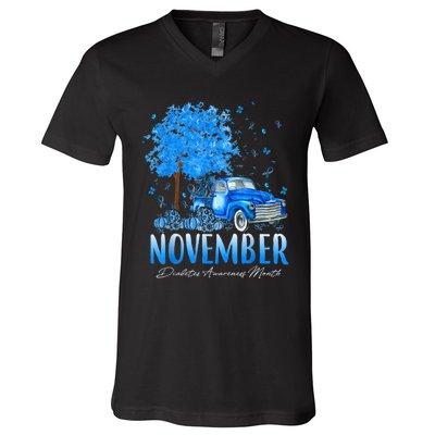 In November We Wear Blue Pumpkin Diabetes Awareness Month V-Neck T-Shirt